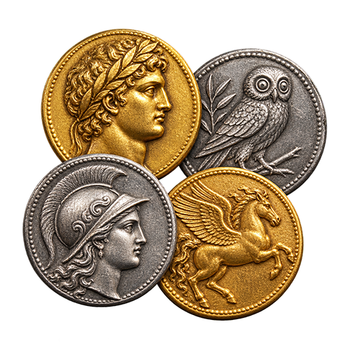 moedas de ouro e prata